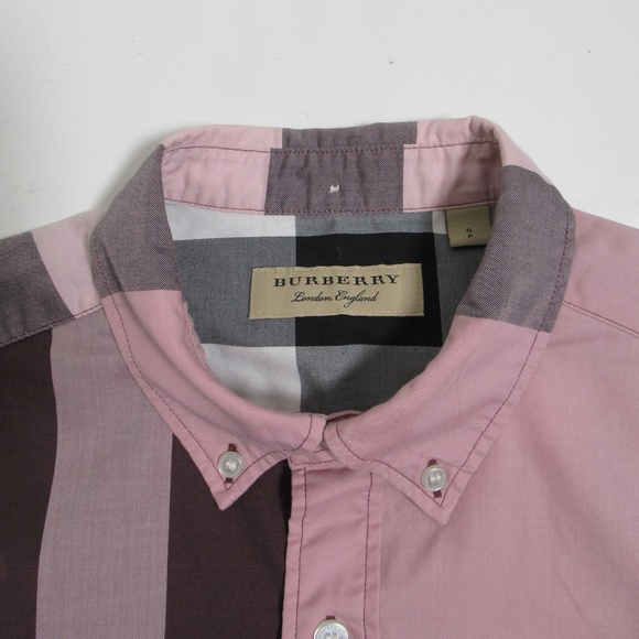 Burberry Men's Check Cotton Short Sleeve Shirt Pink Size S - Picture 6 of 12
